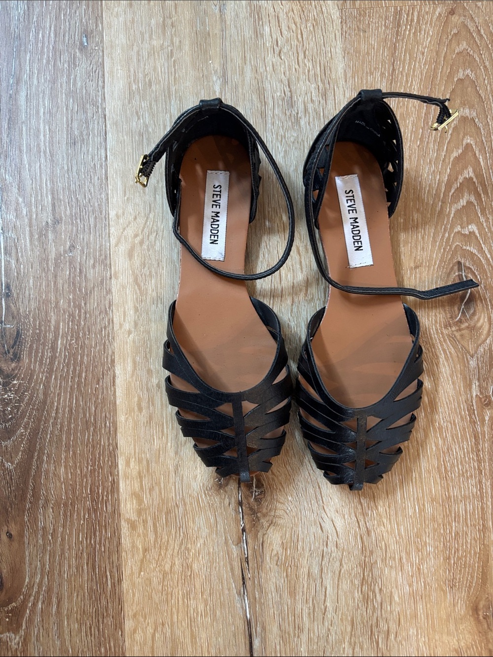 Steve Madden Black Woven Ankle-Strap Flats